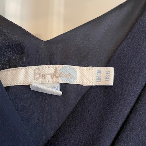 Boden Navy Blue Silk Dress with Velvet Trim, Size 6 - Picture 4 of 7